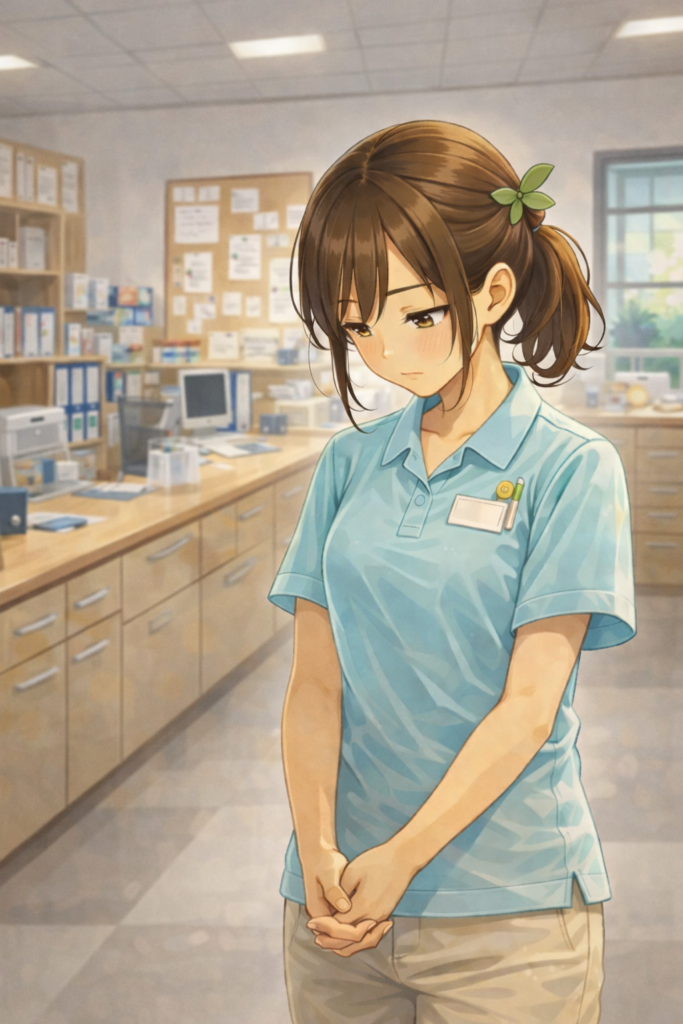 「介護職 辛い 辞めたい」女性職員が悩んで落ち込んでいる画像