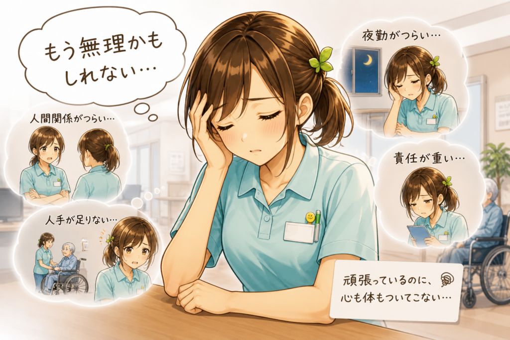 介護職　もう無理と悩んでいる女性の画像