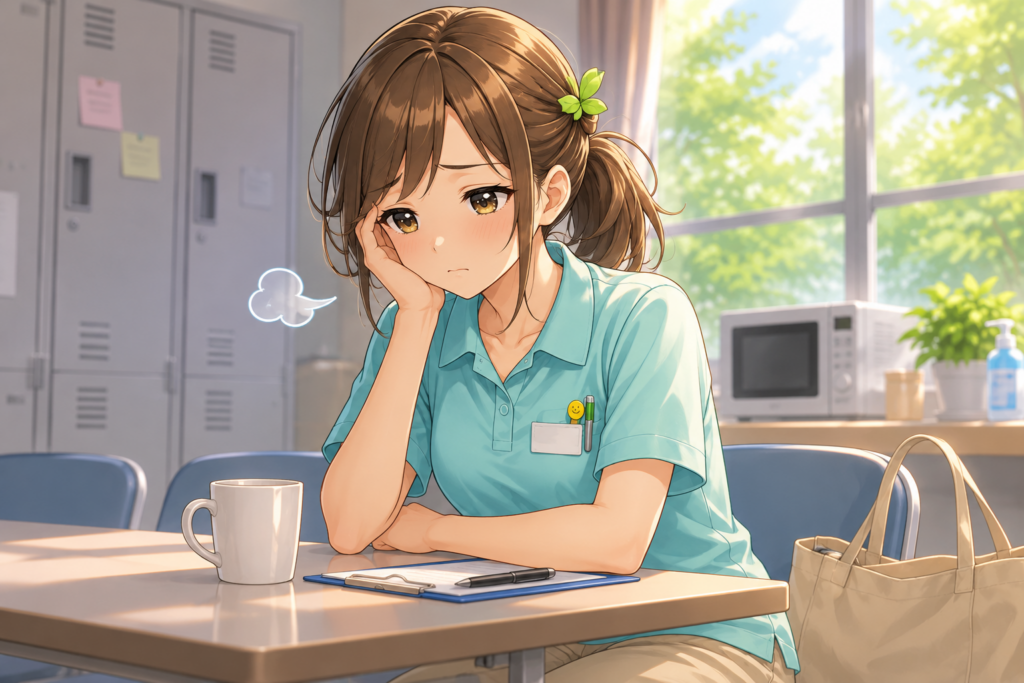 介護職 人間関係 ため息をついている女性
