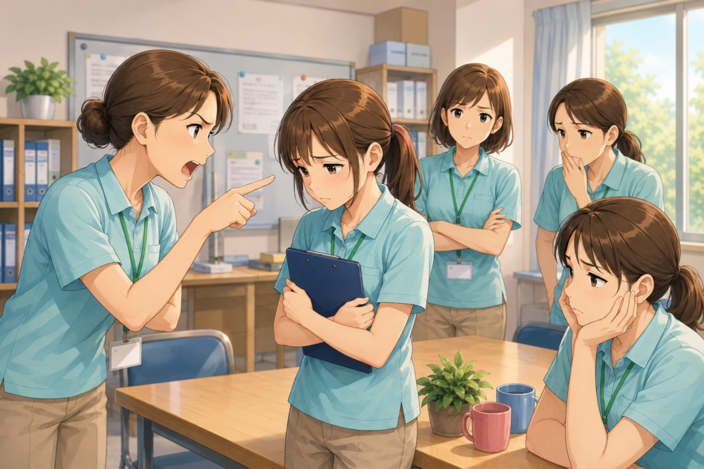 介護職 人間関係 が悪い職場風景